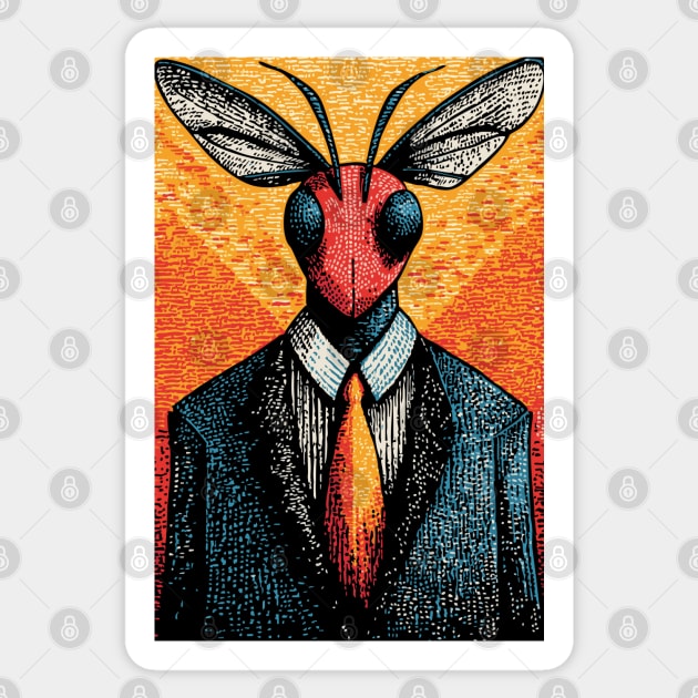 Majestic Dragonfly-Headed Businessman in Suit Surreal Art Sticker by TuncGK